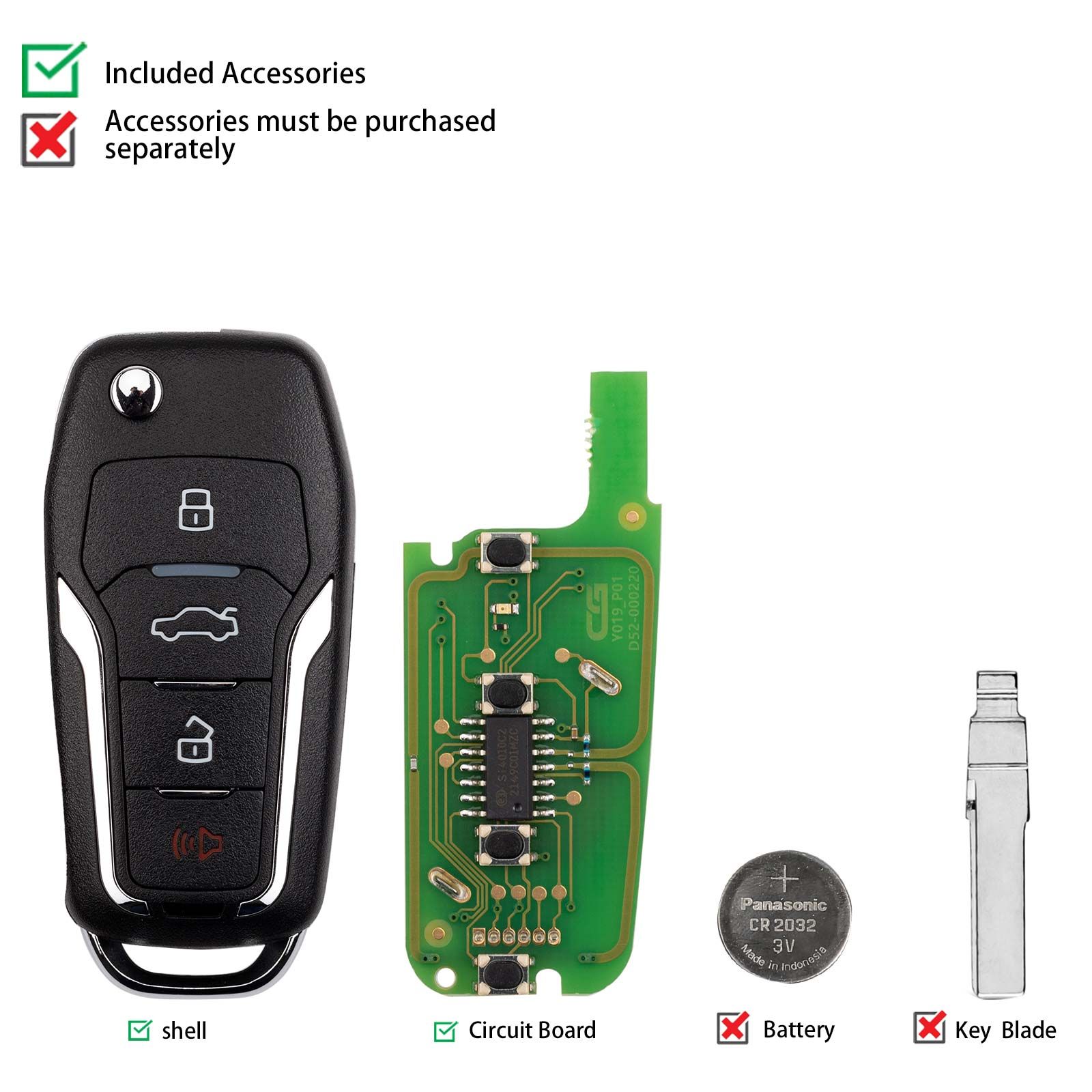CG A12-3+1 FOR.D Style(Flip-4BTN-Unmovable Key Ring) 4 Buttons Wire Remote Used with CGDI K2 Key Programmer 5pcs/lot