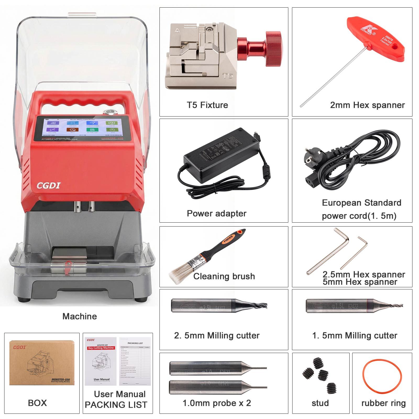 CGDI MONSTER G08 Key Cutting Machine with T5 Clamp Built-in Battery, Bluetooth & WiFi, Vehicle Key Database Supports Fast & Stable Cutting