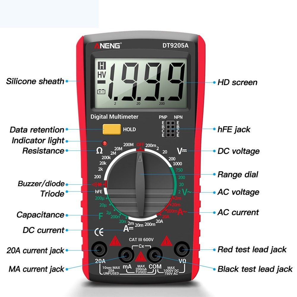 Neu Digital True RMS Professional Multimeter AC/DC Strom Tester HFE Ohm Kondensator Spannungsmesser Detector Tool DT9205A