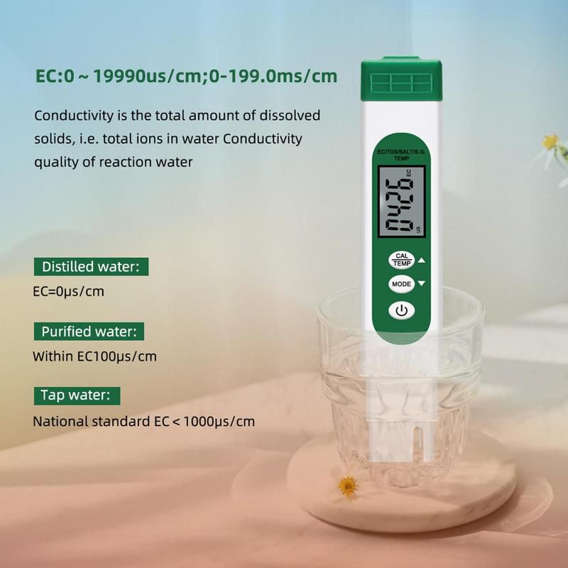 Digital Wasser Tester EC TDS Temp Meter Mit LCD Display 5-in-1 Multifunktionale hohe Genauigkeit Wasser Test Meter Für Hydroponik