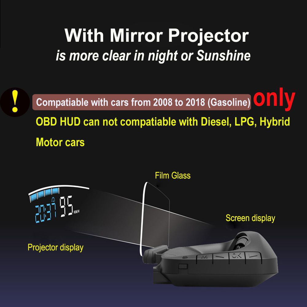 EANOP HUD Mirror 04 Car Head Up Display OBD2 Windshield Speed Projector Security Alarm Wassertemperatur Overspeed RPM Spannung