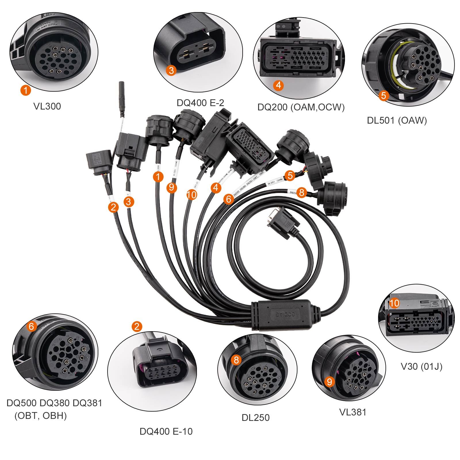 GODIAG Gearbox Cable 8-in-1 Set for V-A-G V30/ DQ200/ DL501/ VL300/ VL381/ DQ500/ DQ250/ DQ380/ DQ381/ DQ400E