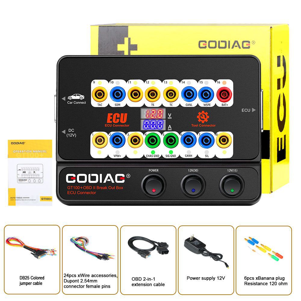 GODIAG GT100+ GT100 Pro Neue Generation OBDII Breakout Box mit elektronischer Stromanzeige
