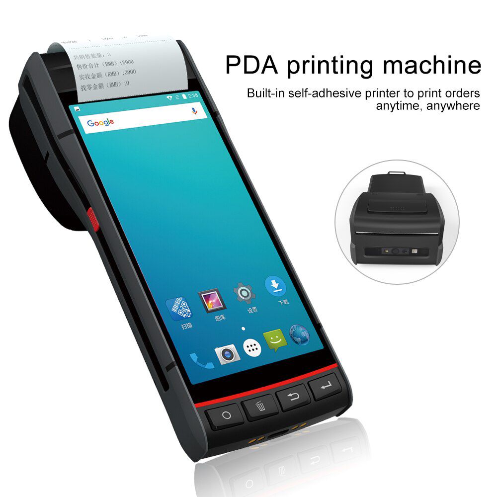 Handheld POS Terminal Mobile Smart PDA Eingebaute Label Sticker Thermal Printer Android 8.1 1D 2D Barcode Scanner