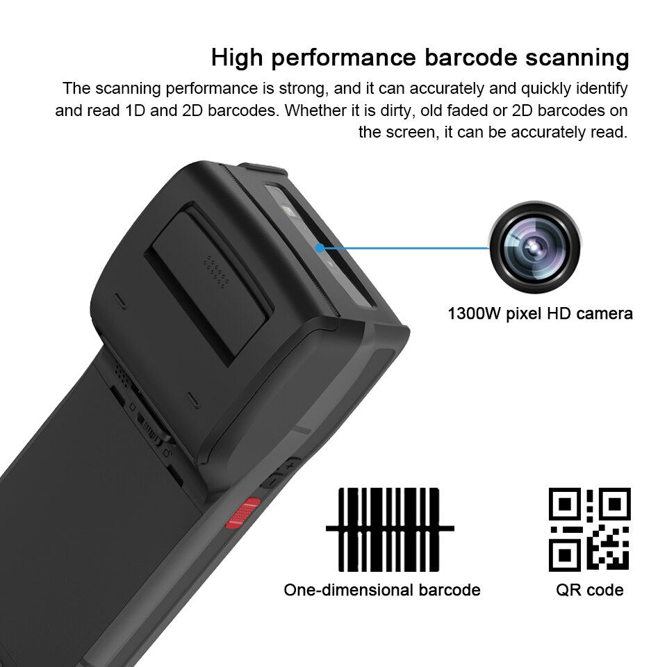 Handheld POS Terminal Mobile Smart PDA Eingebaute Label Sticker Thermal Printer Android 8.1 1D 2D Barcode Scanner