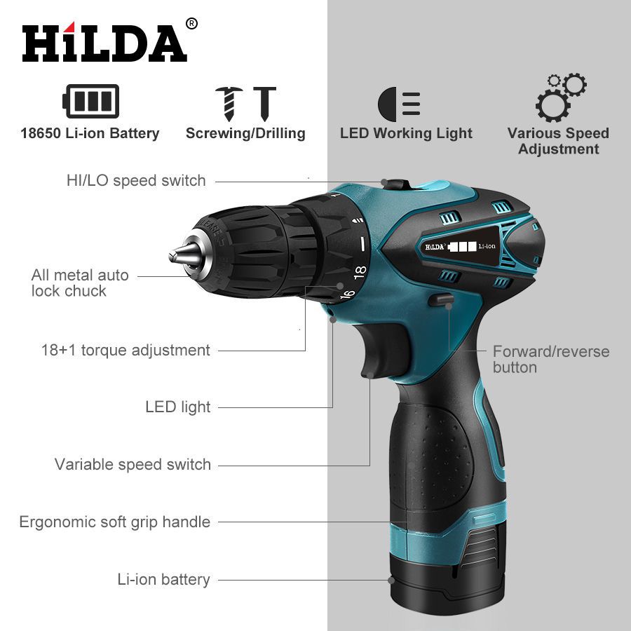 HILDA Mini Portable Electric Screwdriver Electric Drill Lithium Battery Mini Drill Cordless Screwdriver Power Tools