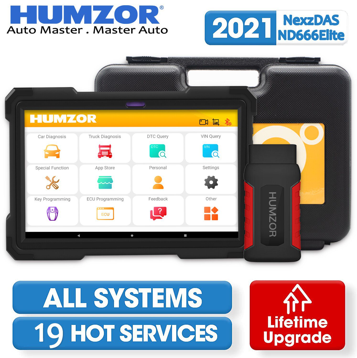 HUMZOR ND666 Elite OBD2 Auto Diagnose Scanner ausgerüstet mit 19 Wartungsfunktionen Alle System Diagnose