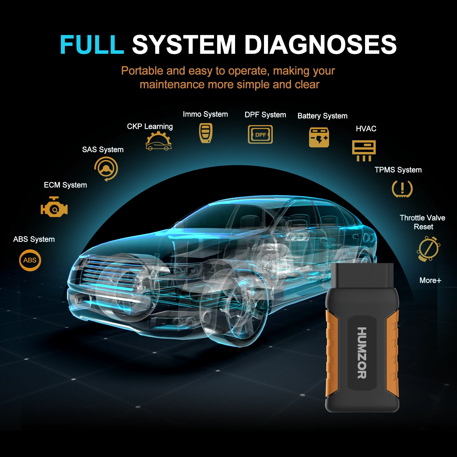 HUMZOR NexzDAS ND326 Car Diagnostic Tool Full System OBD2 Scanner Key Programmer Car Check Engine Code Reader TPMS EPB SAS Reset