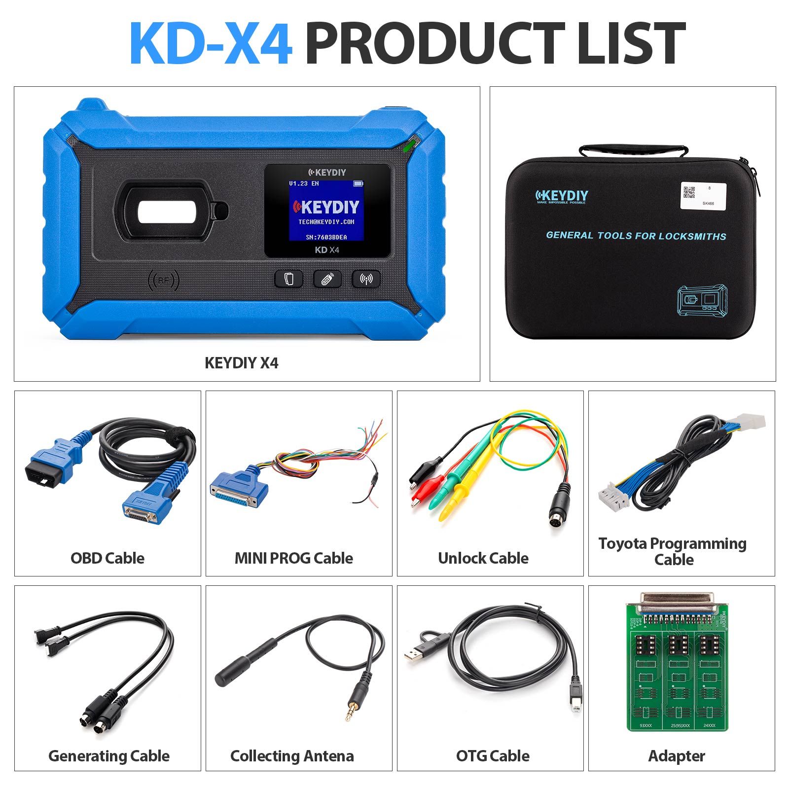 KEYDIY KD-X4 KDX4 5-in-1 Key Programmer Newly Add BDC3 VW MQB49 5C Combines KD Max/ KD Mate/ Mini Prog for Key Recognition/ Generation/ Copy / Program