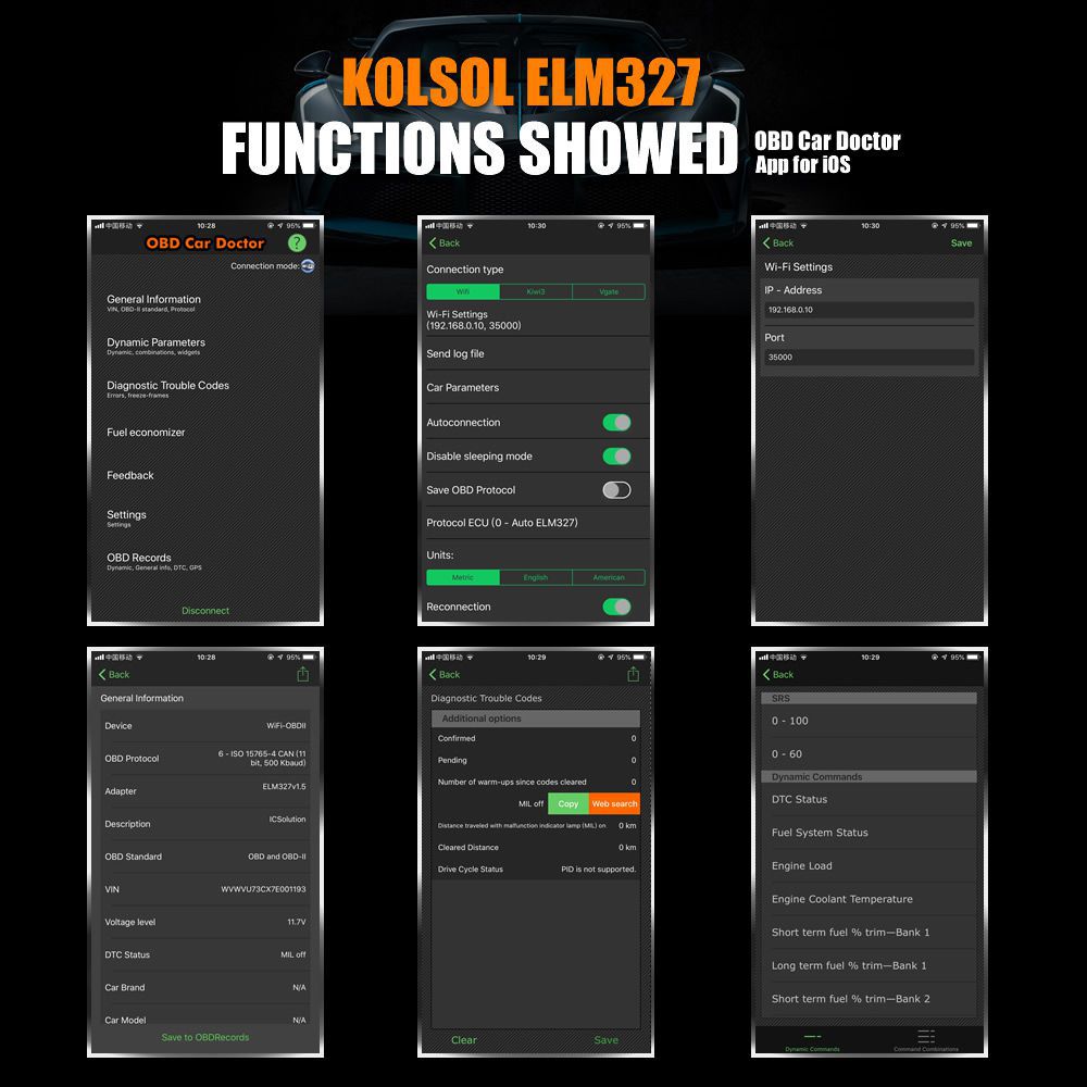 KOLSOL ELM327 Bluetooth OBD2 Scanner V1.5 ELM327 mit Schalter für Ford CH340+25K80 Chip HS-CAN / MS-CAN modifiziert