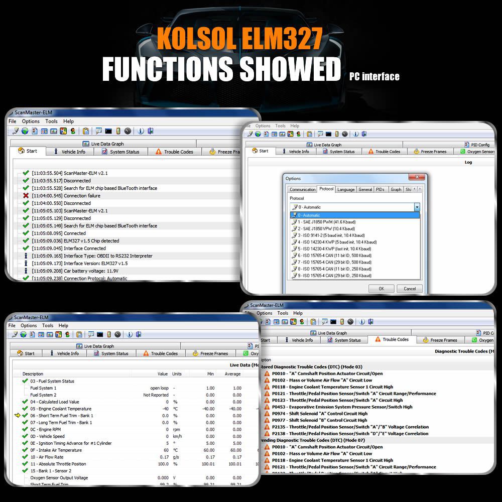 KOLSOL ELM327 Bluetooth OBD2 Scanner V1.5 ELM327 mit Schalter für Ford CH340+25K80 Chip HS-CAN / MS-CAN modifiziert
