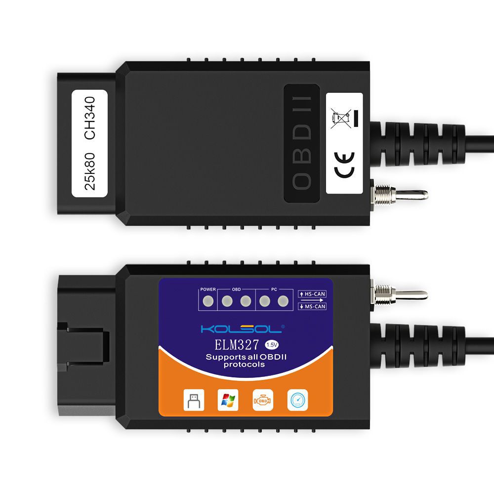 KOLSOL ELM327 USB V1.5 mit Schalter modifiziert für Ford ELMconfig Forscan CH340+25K80 Chip HS-CAN / MS-CAN