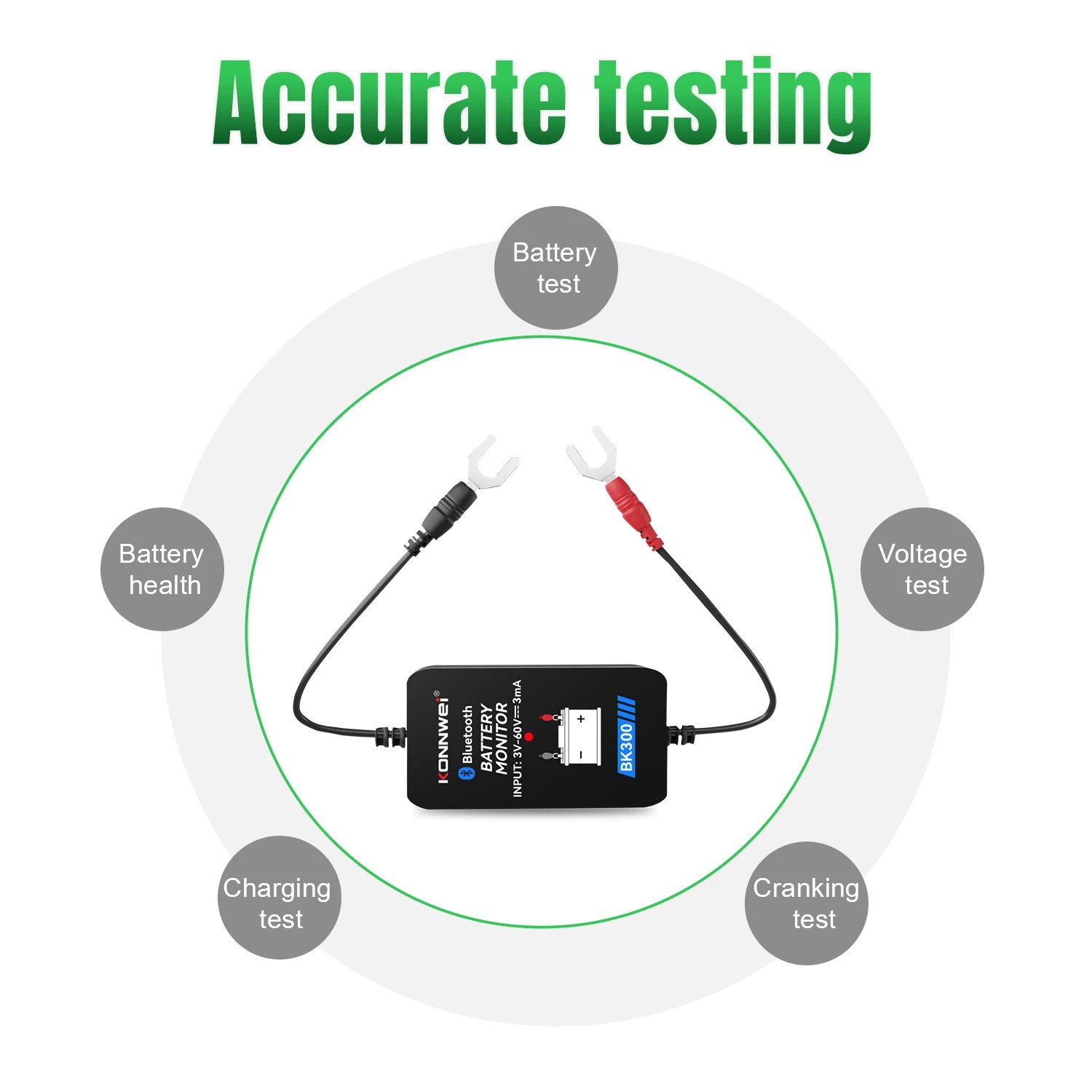 KONNWEI BK300 12V 24V Batterieüberwacher – Wireless Bluetooth Tester Tool mit LED Display, Ladetest und Anlaufprüfung