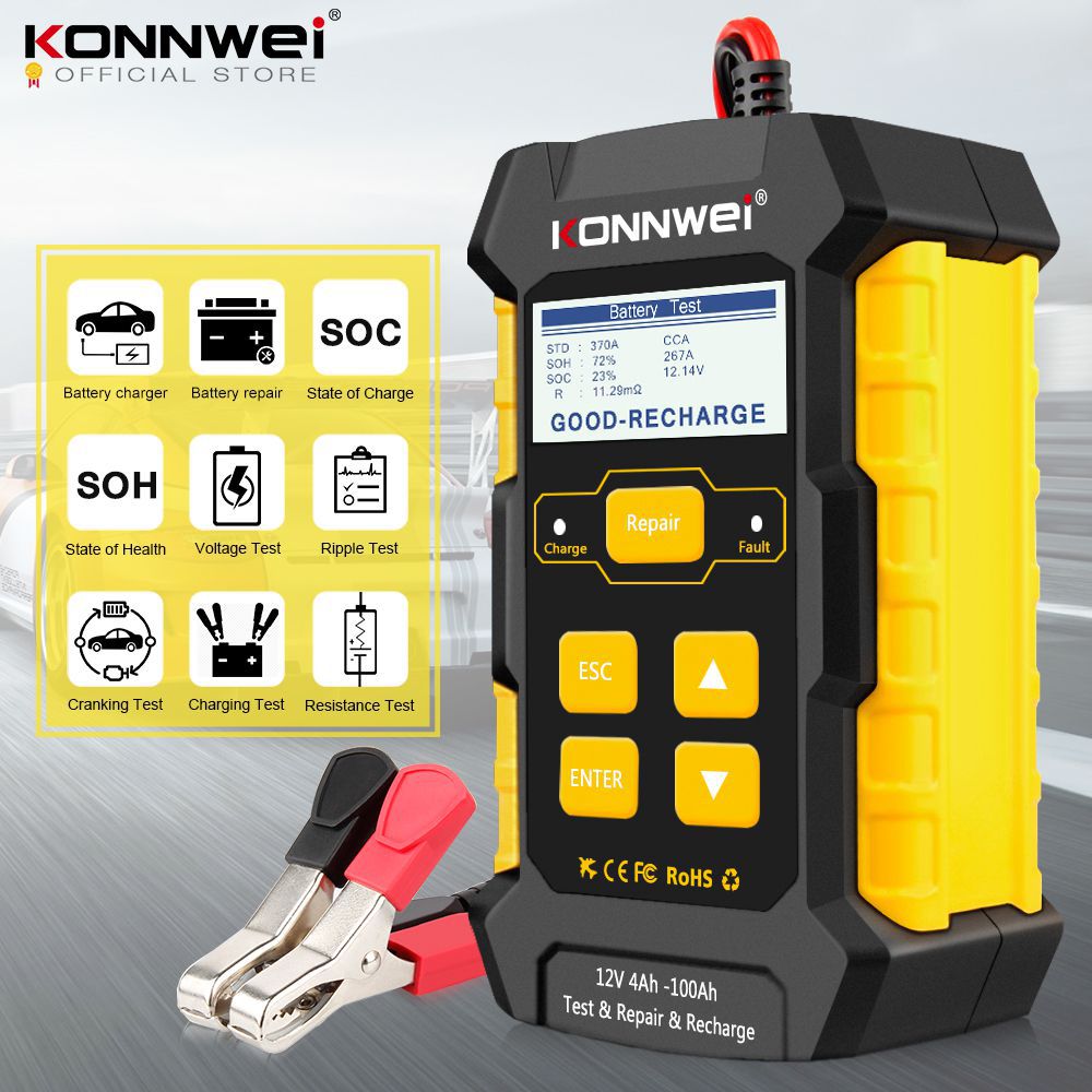 KONNWEI KW510 Full Automatic 12V Car Battery Tester Pulse Repair 5A Battery Chargers Nass Dry AGM Gel Lead Acid Car Repair Tool