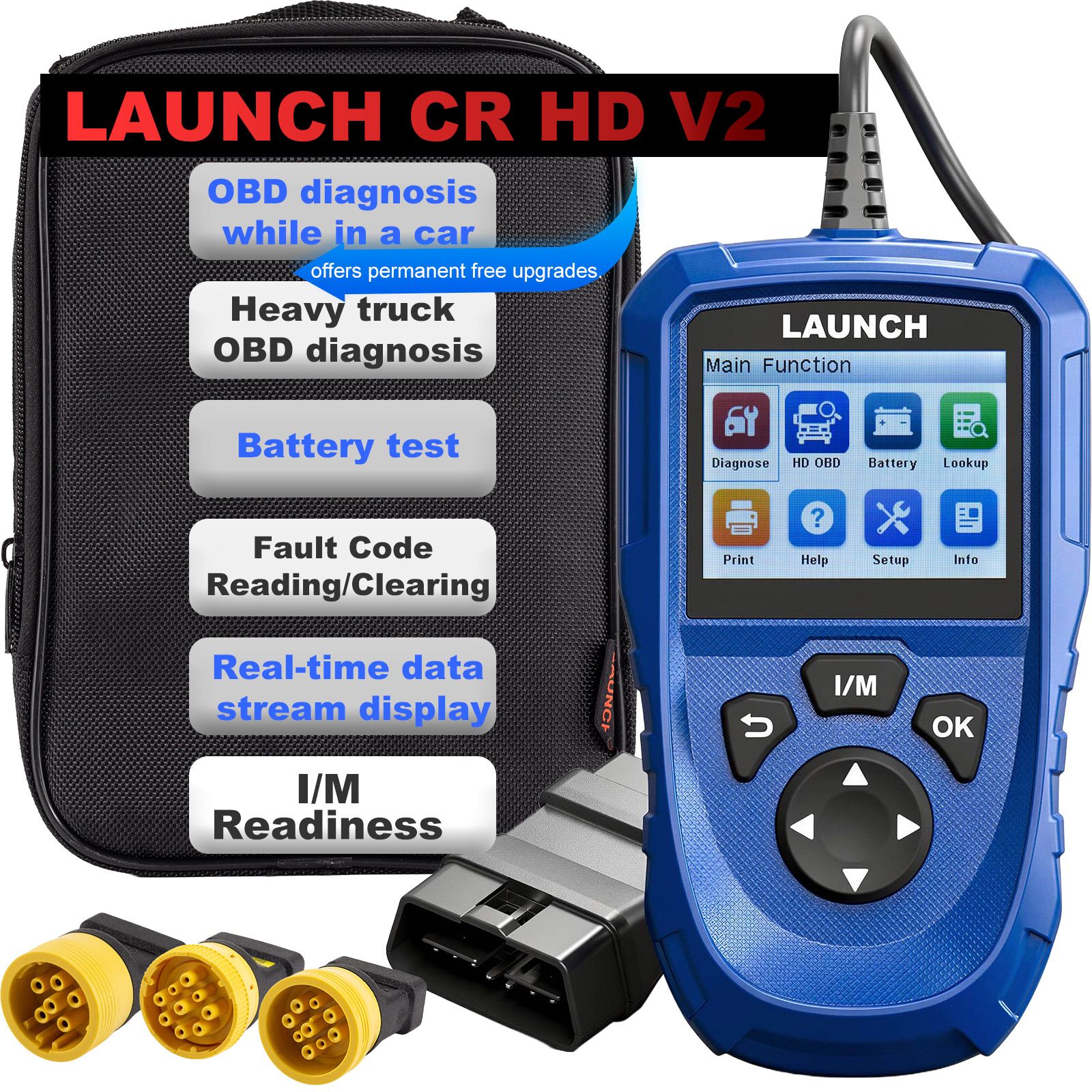 LAUNCH CR HD V2 Commercial Vehicle E-commerce Standard Configuration Supports HD OBD & EOBD  Fast Fault Code Reading/Clearing, Battery Check