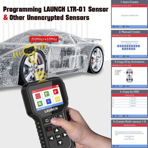 2024 Launch CRT5011E TPMS Relearn Tool TPMS Sensor (315+433MHz) Unterstützung Lesen/Aktivieren/Programmieren/Relearn/Zurücksetzen/Key Fob Test