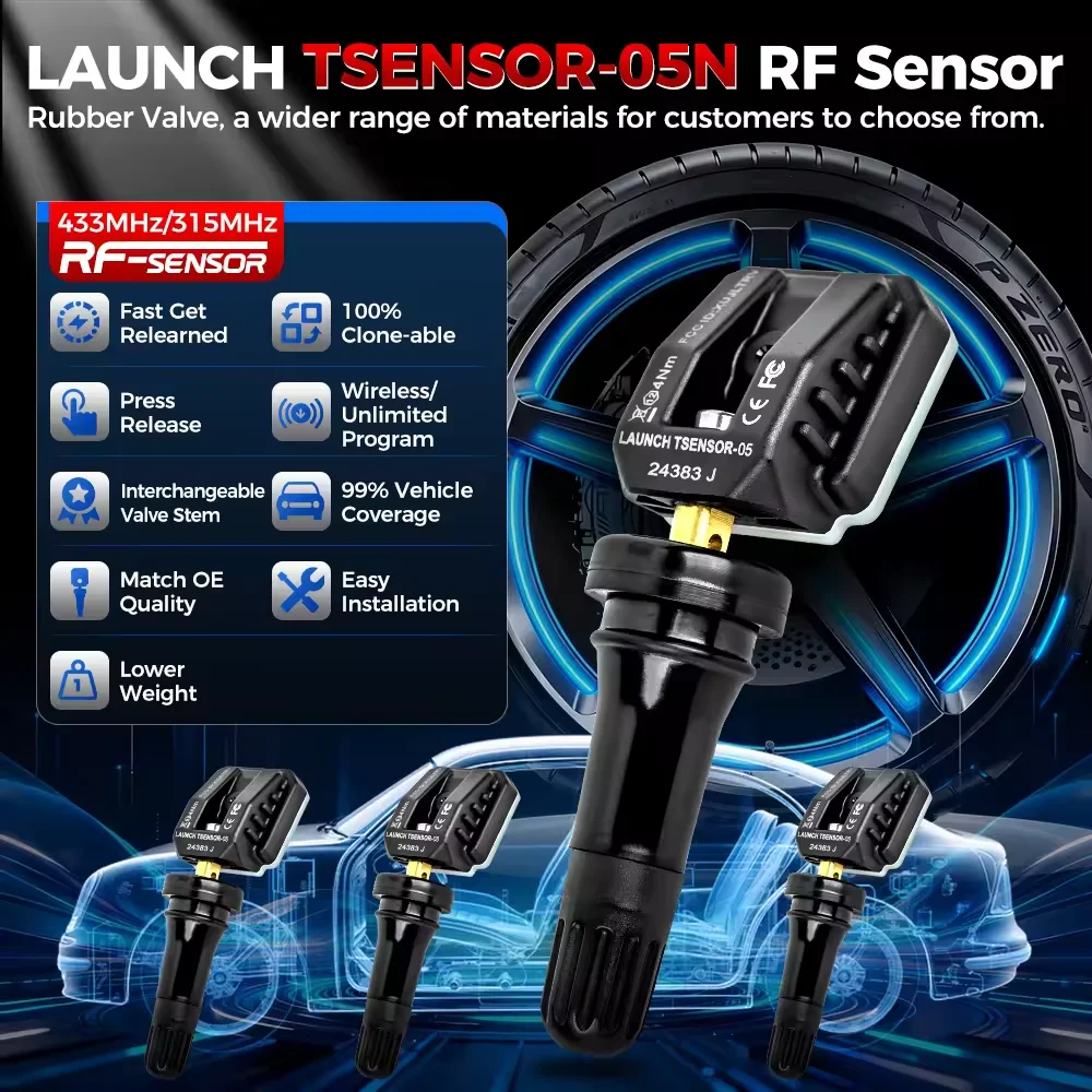 Launch LTR05S 2in1 TPMS Sensor 315MHZ 433MHZ Aluminiumventil TPMS Sensor Reifenreparaturwerkzeug Reifendrucküberwachungssensor