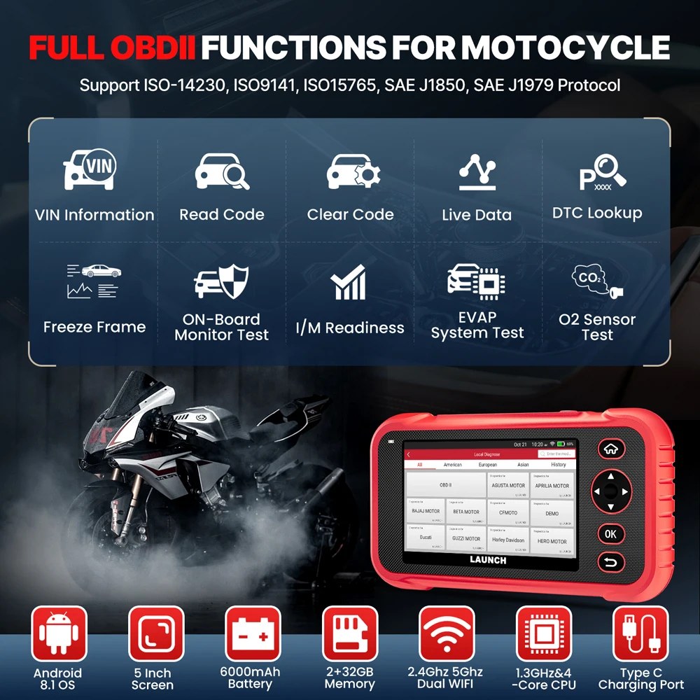 LAUNCH X431 CRP129 MT OBD Scanner – Motor Diagnose Tool für Motorräder mit Android-Betriebssystem