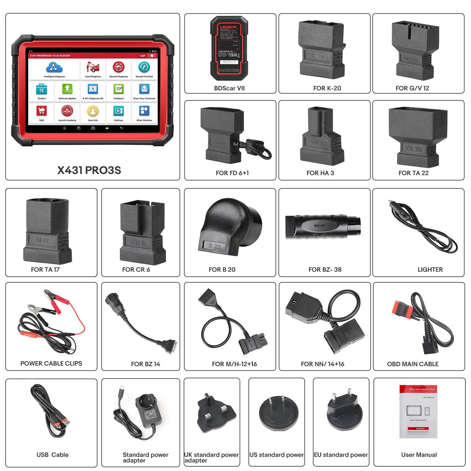 LAUNCH X431 PRO3S+ V5.0 Bi-Directional Scan Tool, 37+ Reset Service, OE-Level Full System Bluetooth Diagnostic Scanner, ECU Coding