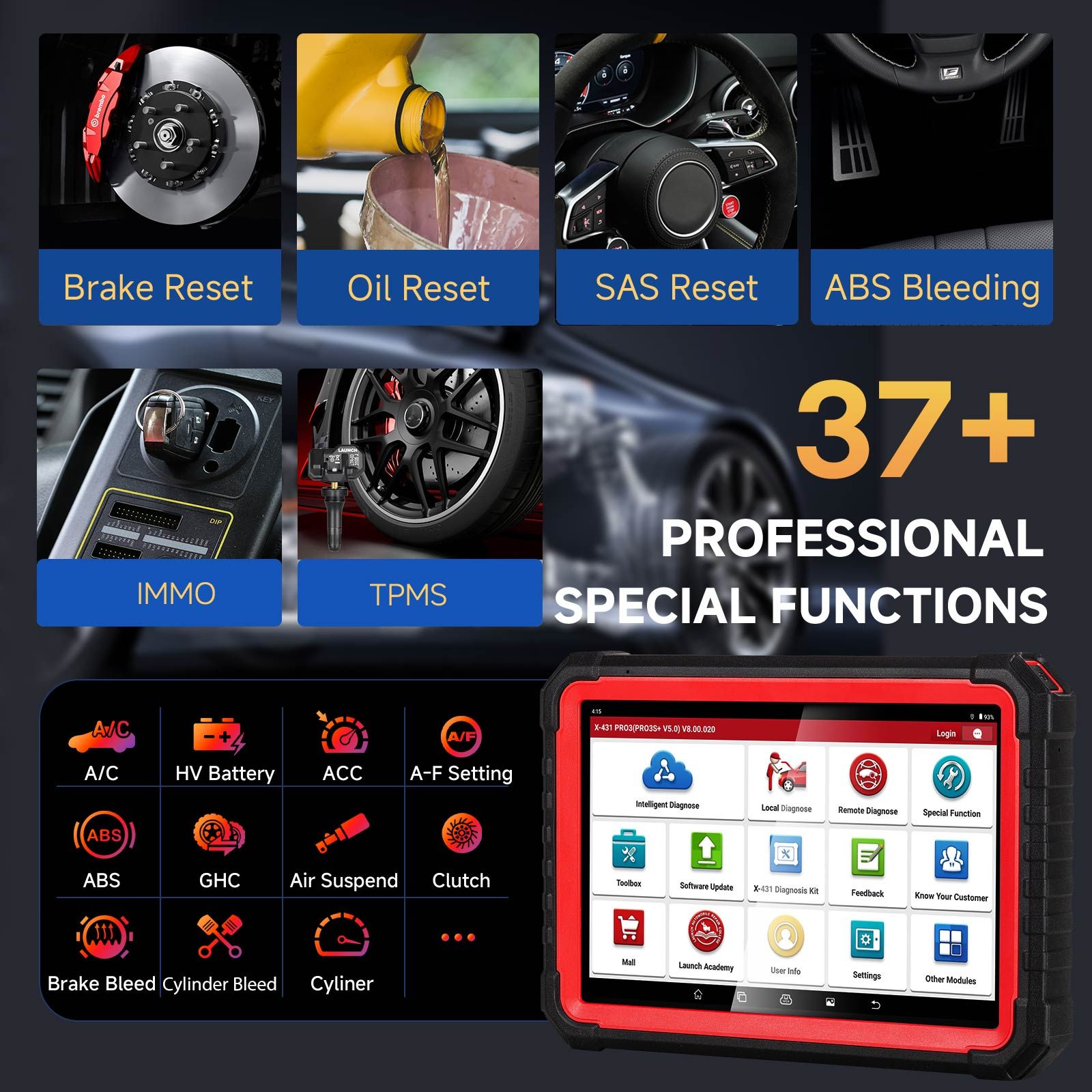 LAUNCH X431 PRO3S+ V5.0 Bi-Directional Scan Tool, 37+ Reset Service, OE-Level Full System Bluetooth Diagnostic Scanner, ECU Coding