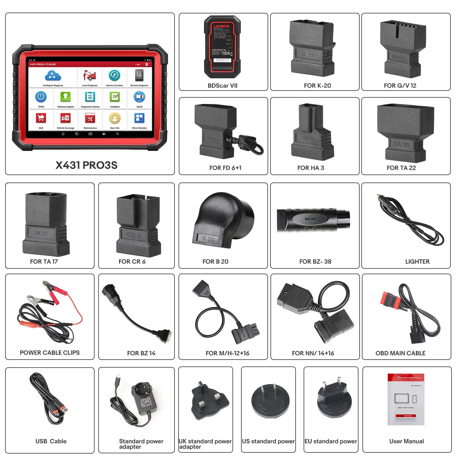 LAUNCH X431 PRO3S+ PRO3 S+ with X-431 SmartLink C 2.0 Heavy-duty Truck Module for Both 12V & 24V Cars and Trucks