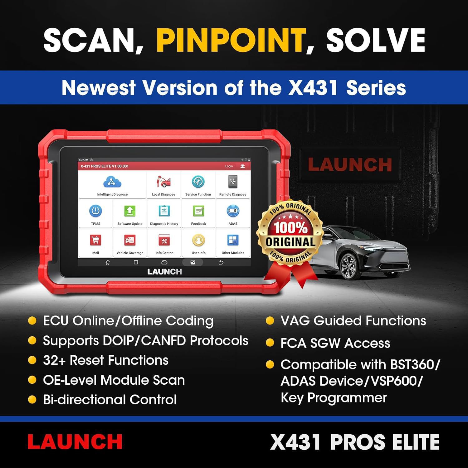 2024 Launch X-431 PROS Elite 8inch bidirektional Scan Tool mit CANFD ECU Coding Full System 32+ Special Function VAG Guide