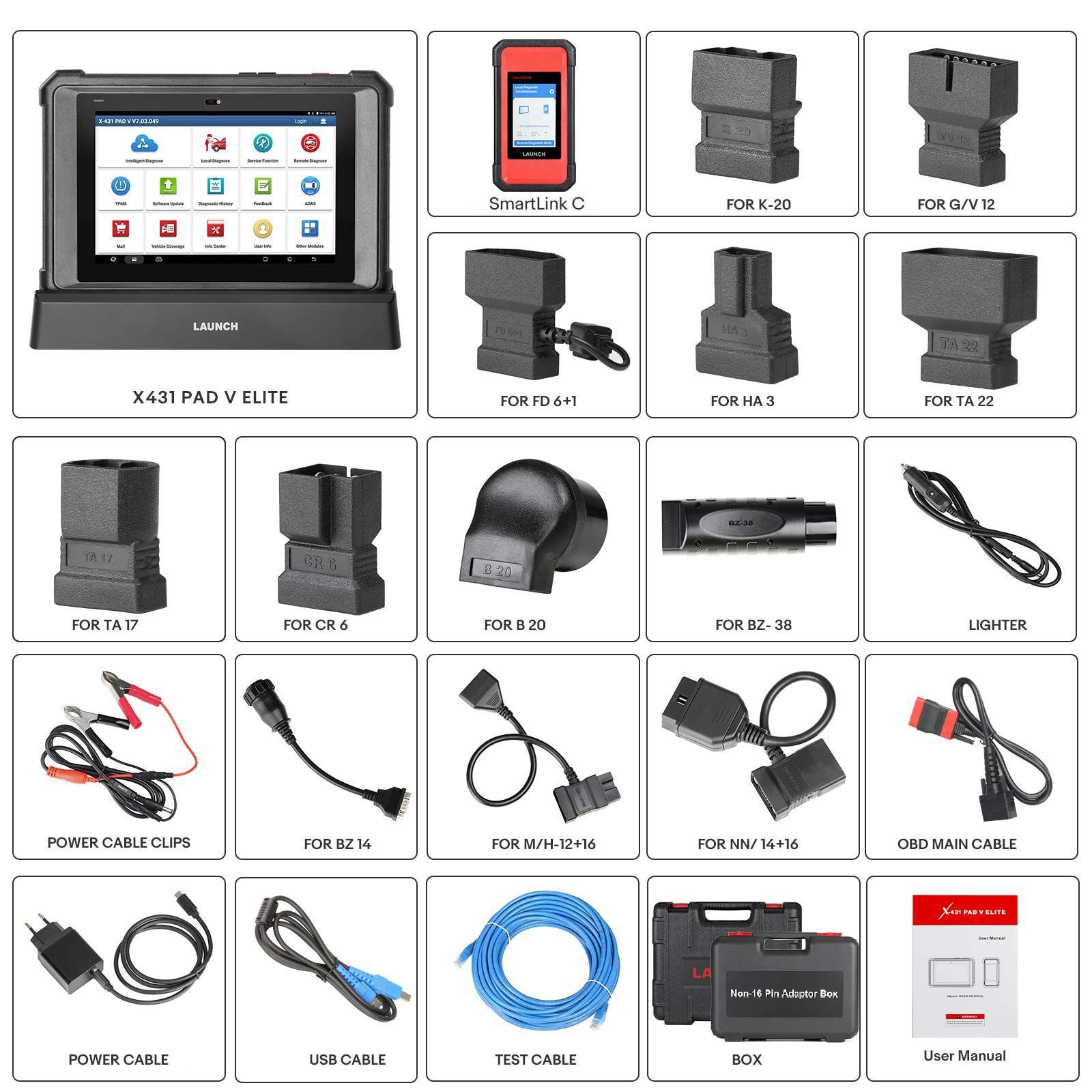 2024 Launch X431 PAD V Elite J2534 Werkzeug Mit Smartlink C Unterstützung ECU/ECM Online Programm Topologie Karte CAN/CANFD/DoIP 60+ Dienste