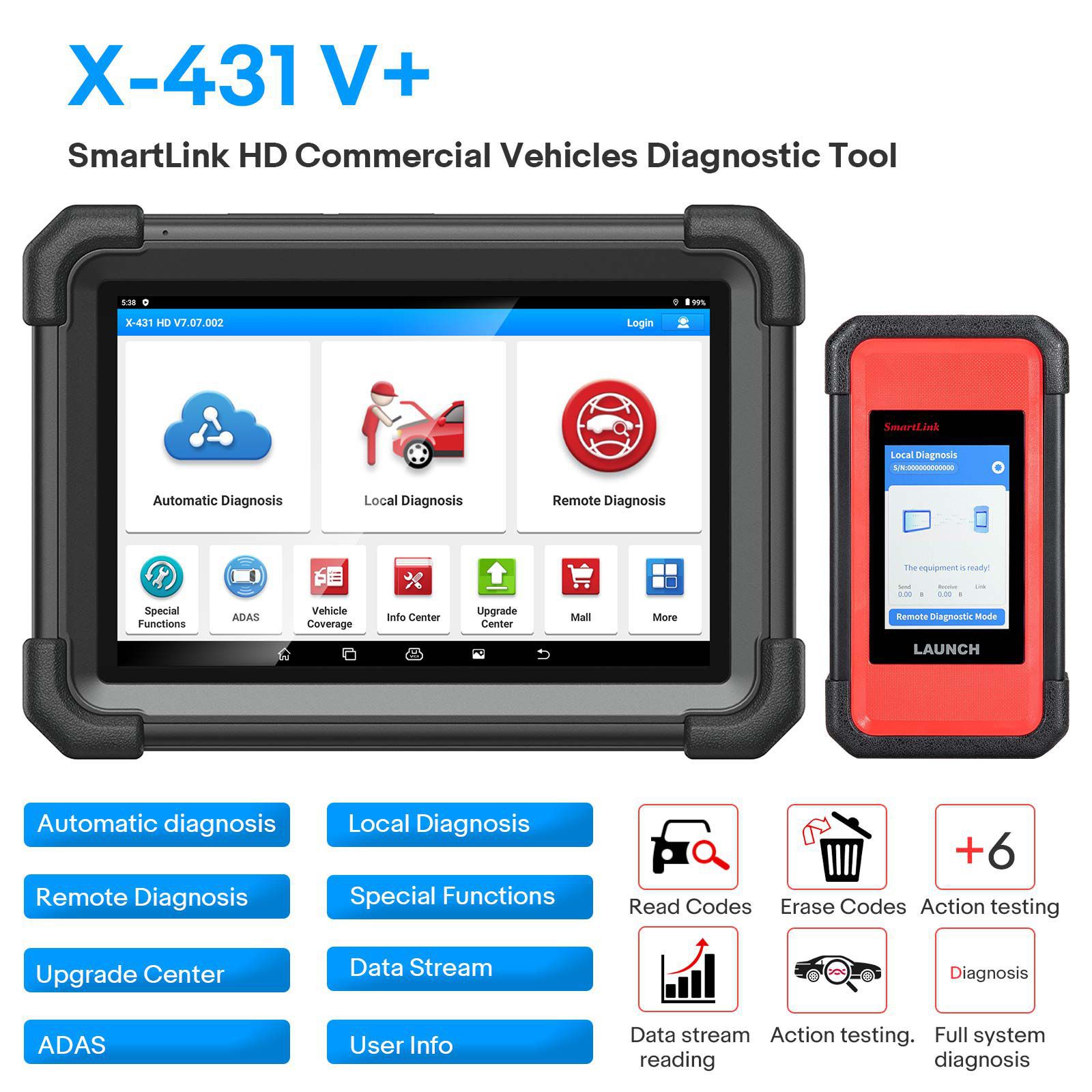 2024 Launch X431 V+ SmartLink HD Hochleistungs-LKW-Diagnosewerkzeug für LKW 12V 24V