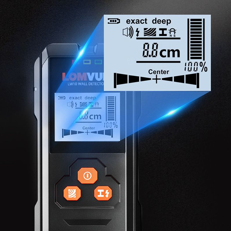 LOMVOM Metalldetektor Backlit Black AC Wood Finder Kabeldraht Tiefe Tracker Uneground Sturs Wall Scanner LCD Display Beep