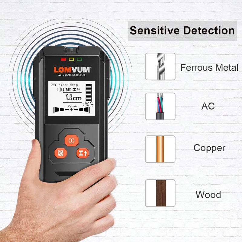 LOMVOM Metalldetektor Backlit Black AC Wood Finder Kabeldraht Tiefe Tracker Uneground Sturs Wall Scanner LCD Display Beep