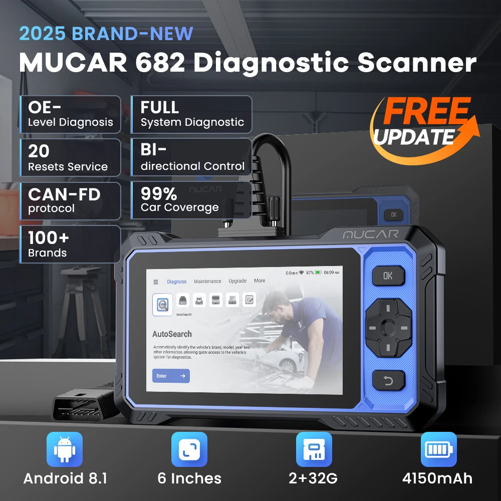 MUCAR 682 AI-Assisted Car Diagnostic Tool CANFD Bidirektionale ECU-Codierung 20 Sets Vollständige Systemdiagnose Obd2 Scanner Leben Frei