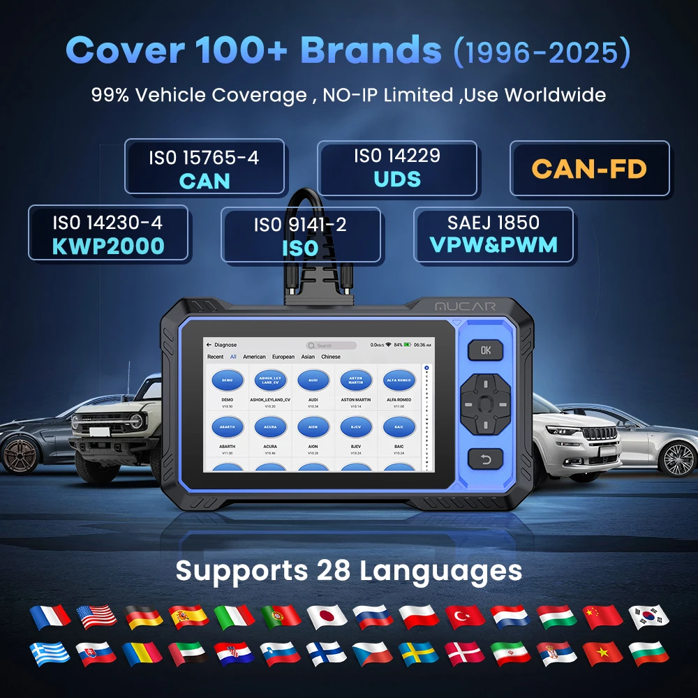 MUCAR 682 AI-Assisted Car Diagnostic Tool CANFD Bidirektionale ECU-Codierung 20 Sets Vollständige Systemdiagnose Obd2 Scanner Leben Frei