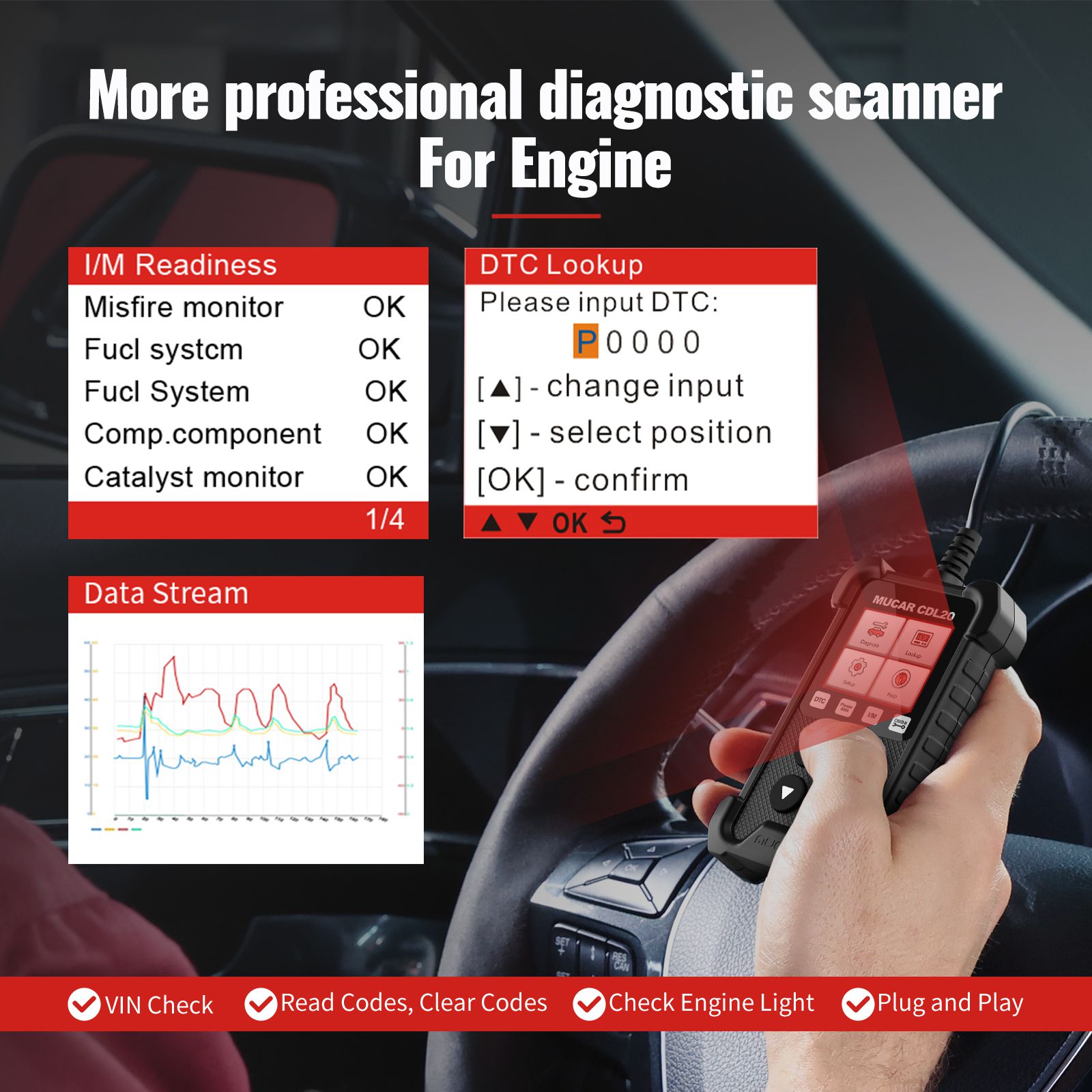 MUCAR CDL20 OBD2 Scanner Auto Engine Fault Code Reader EOBD CAN Diagnose Scan Tool für alle OBD II Protokoll Autos seit 1996