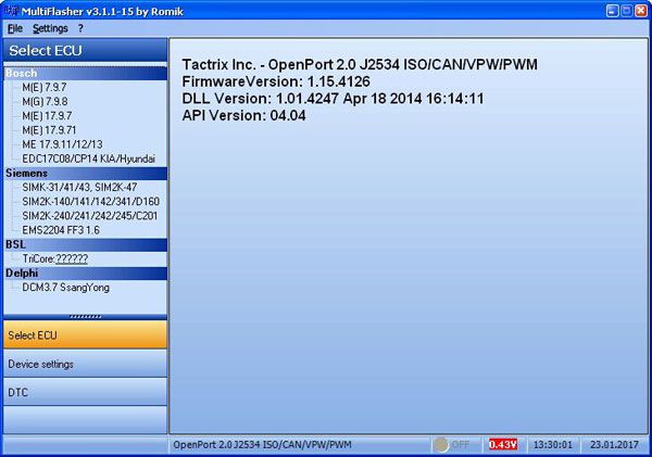 MultiFlasher ECU Chip Tuning Software für Hyundai Kia unterstützt J2534 OpenPort 2.0