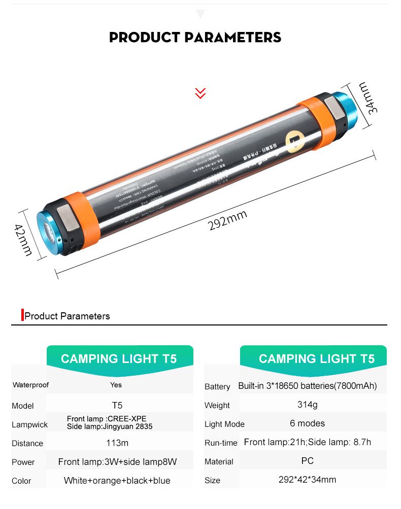 T5 Multifunktionslampe Camping Light 