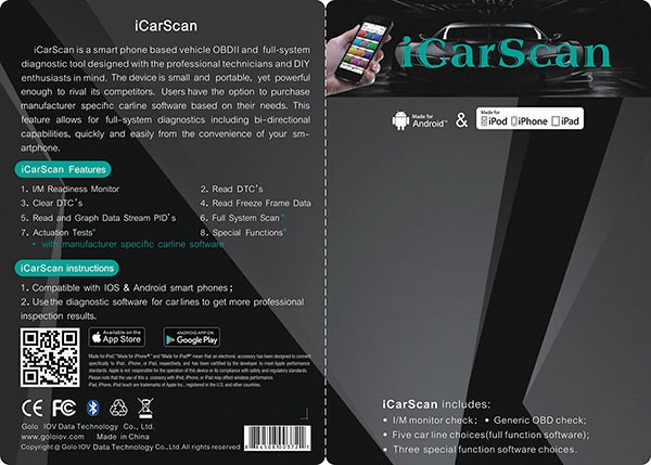 Neues Icarscan Diagnose -Tool Full -Systeme für Android / iOS mit 5 -Autosoftware & 3 specica function software free Up