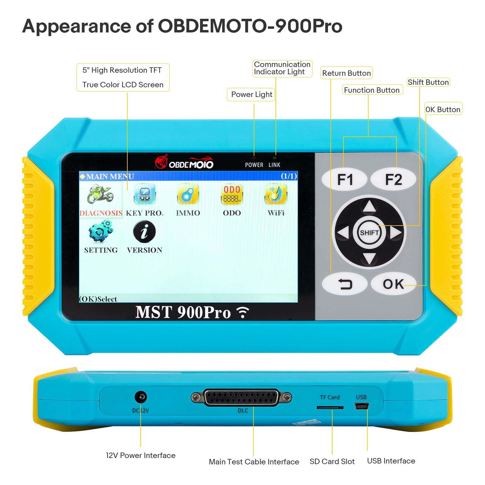 OBDEMOTO 900PRO Motorcycle Scanner Support Diagnosis Key Matching and ODO with BMW Smart Card Key 8A Chip