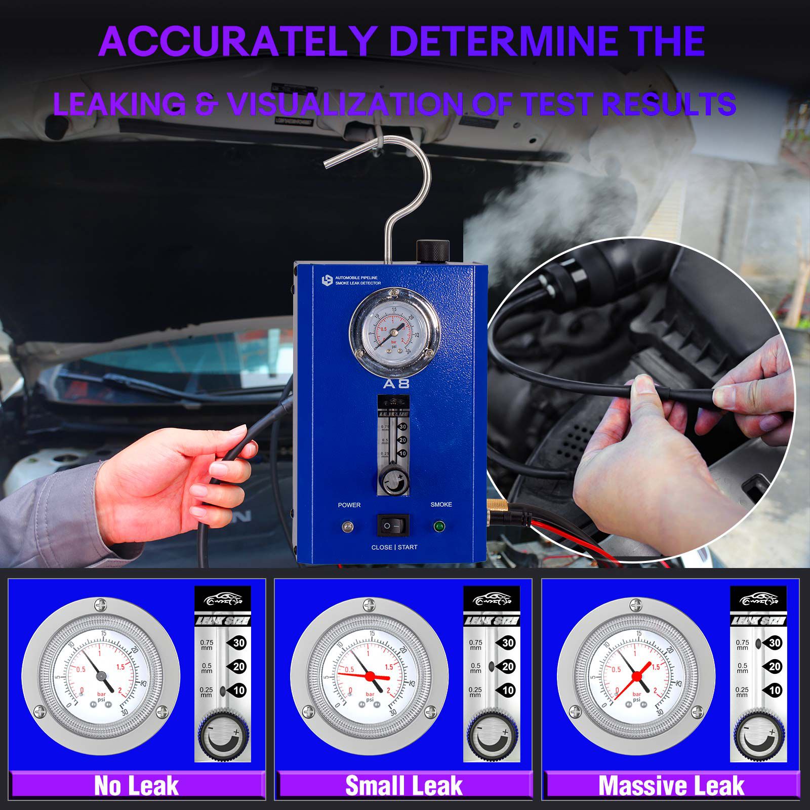OEM A8 Automatische Leckprüfung mit Durchflussmesser für den Manometer Test Leck in Fahrzeug Rohrsystemen für Autos, Motorräder, Schneemobile, ATV, Boote
