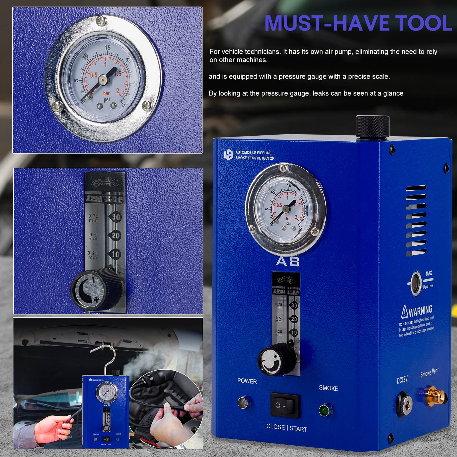 OEM A8 Automatische Leckprüfung mit Durchflussmesser für den Manometer Test Leck in Fahrzeug Rohrsystemen für Autos, Motorräder, Schneemobile, ATV, Boote