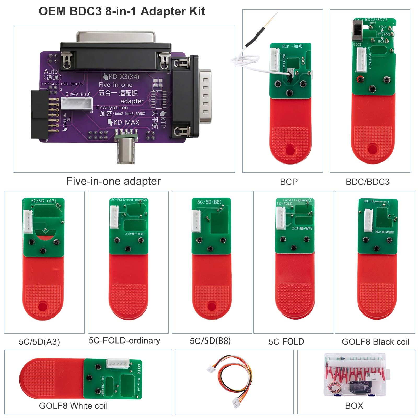 2026 OEM BDC3 8-in-1 Adapter-Kit für VAG 5C 5D BMW Verschlüsselte Schlüsselprogrammierung & Matching Arbeit mit Keydiy KD-X4 / KD-MAX / VVDI Key Tool Plus / VVDI2