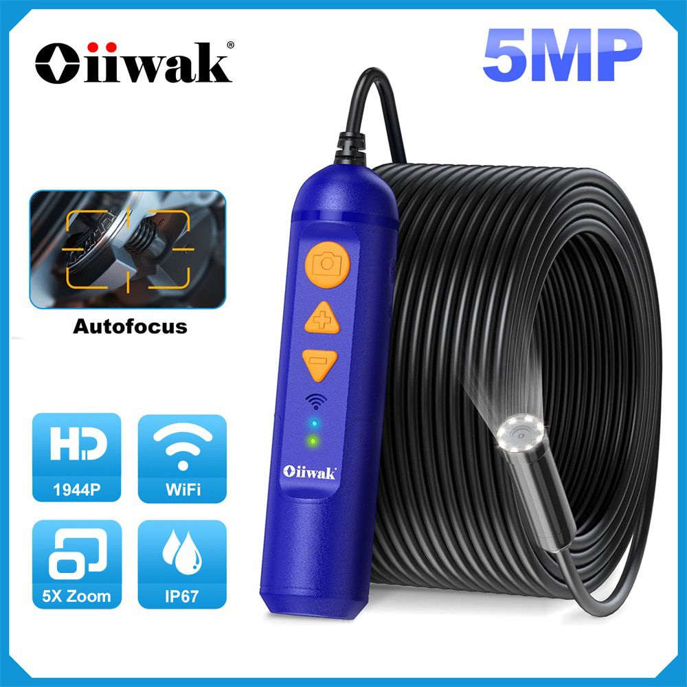 Oiiwak WiFi Endoskop Kamera 5MP Autofokus Drahtlose Borescope 1944P 14mm Rohr Kanalisation Klempner Schlange Kamera Mini Kamera 15m 20m