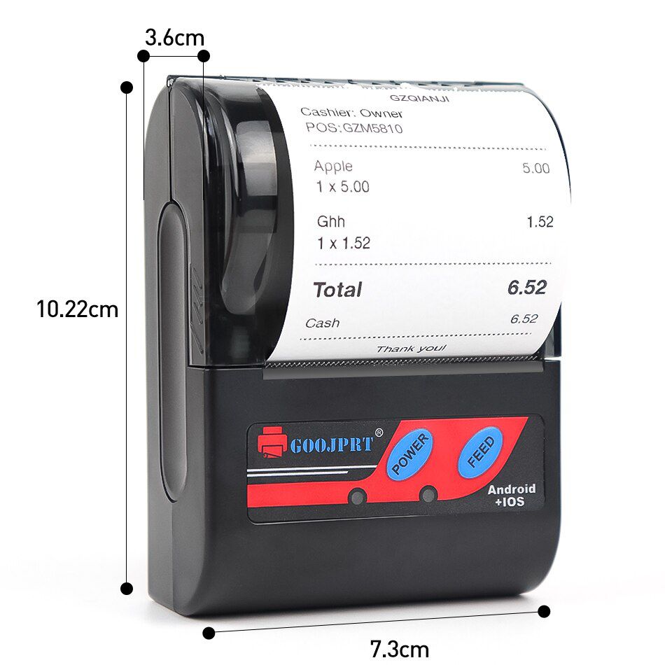 Tragbarer Bluetooth Printer Thermal Bill Taxi Printer 58mm für Andikrod IOS Windows Rechargeable Wireless Receipt Machine