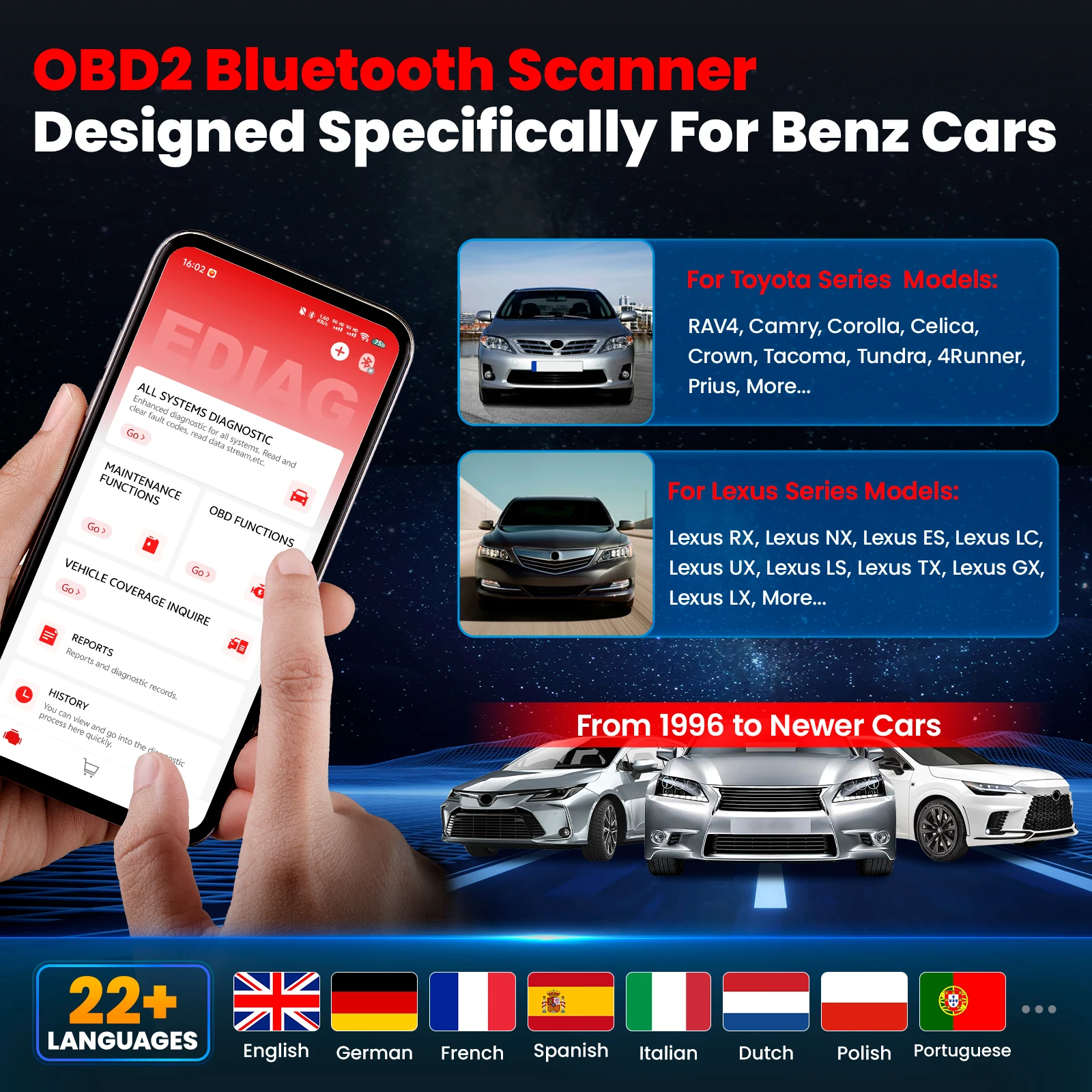 Soloscan für Toyota / Lexus OBD2 Scanner Bluetooth Kostenlose Updates Bidirektionales Scan-Tool für iOS & Android Code Reader