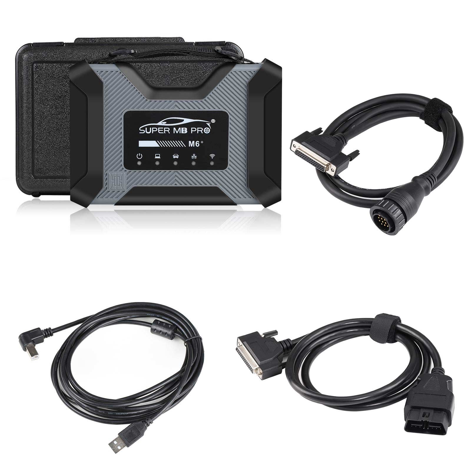 Super MB PRO M6+ for Benz Trucks Diagnoses Wireless Diagnosis Tool with OBD2 16pin Cable + USB Cable + 14pin Cable