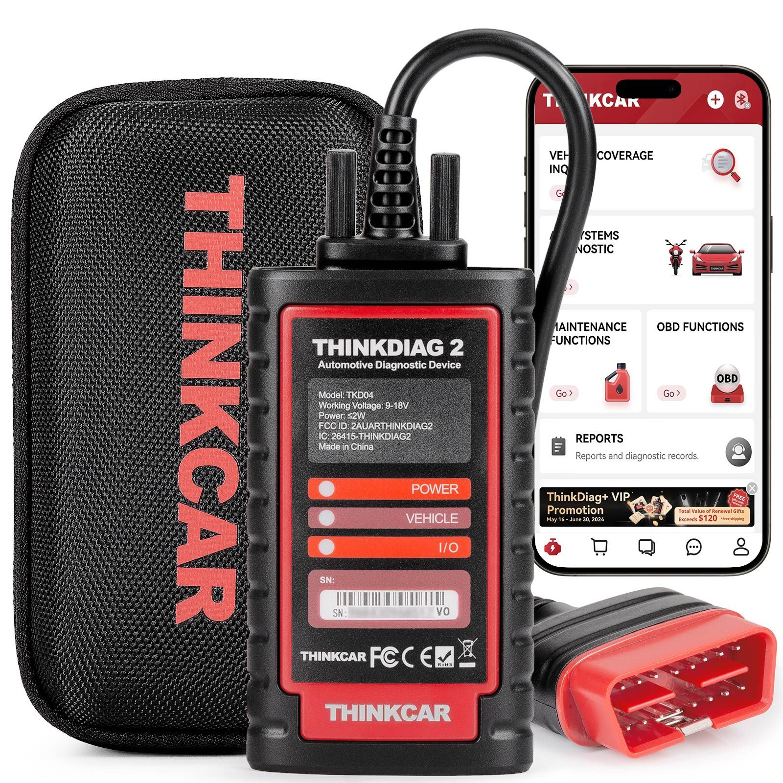 2025 THINKCAR Thinkdiag2 All System Bidirectional Diagnostic Tool with CAN-FD Protocol Auto VIN ECU Coding 15+ Reset Functions One Year Free Update
