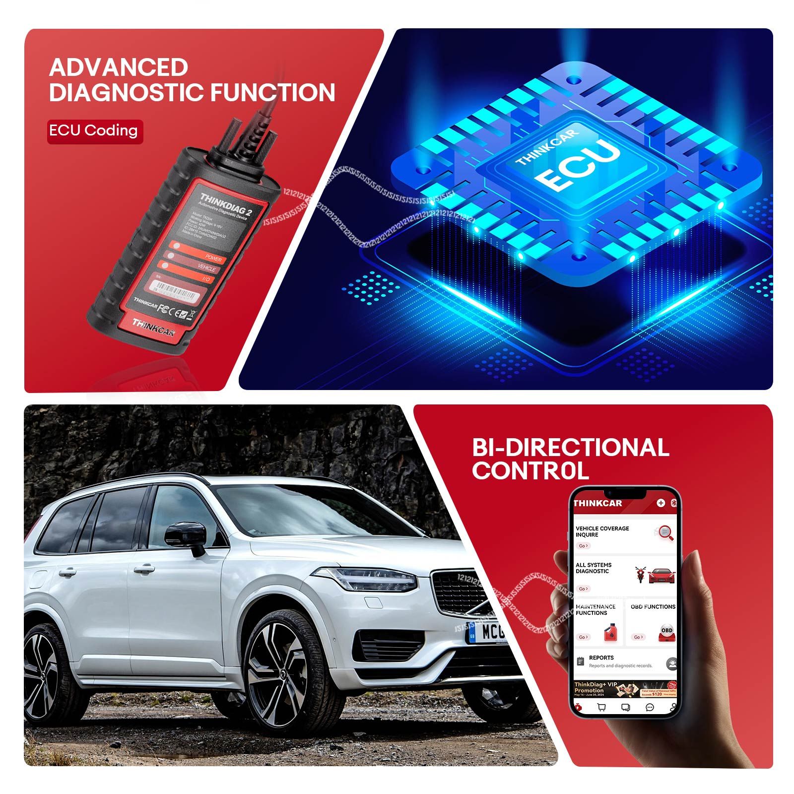 2025 THINKCAR Thinkdiag2 All System Bidirectional Diagnostic Tool with CAN-FD Protocol Auto VIN ECU Coding 15+ Reset Functions One Year Free Update
