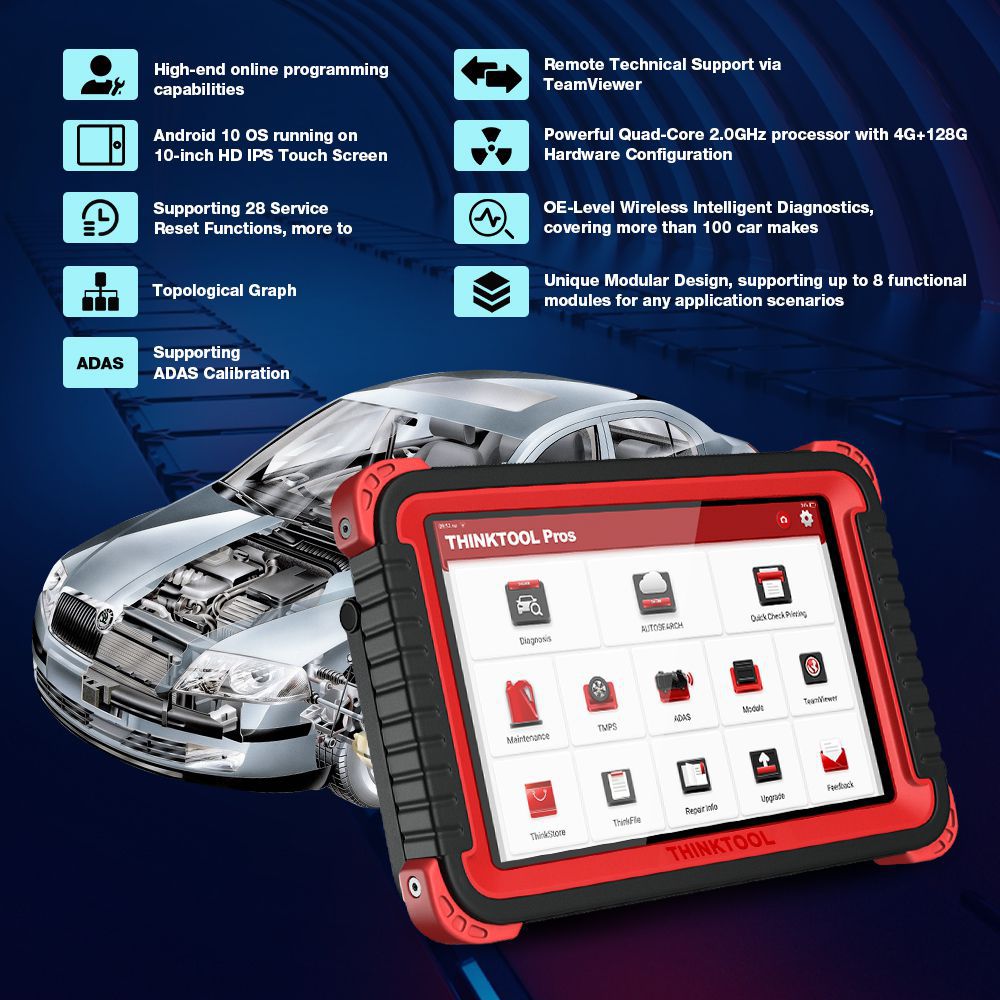 Thinkcar Thinktool Pros auto Diagnostic Tool 10Zoll Full System ADAS OBD2 Code Scanner 28 Reset Funktion pk x431 V+