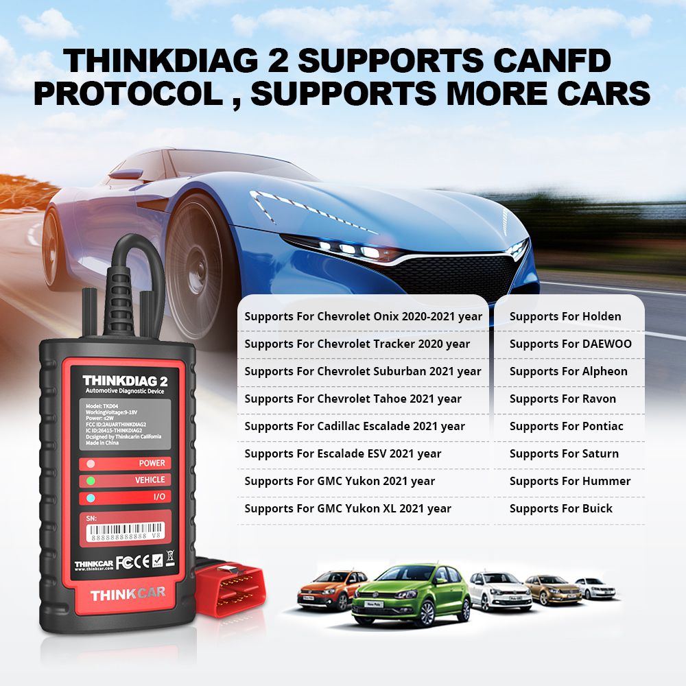 THINKCAR Thinkdiag 2 Unterstützung CAN FD Protokolle OBD2 Scanner Fit Für GM Auto Marken Kostenlose volle Software 16 Reset Funktionen ECU Code