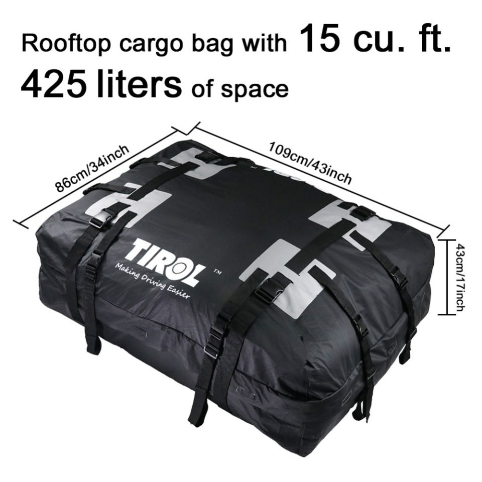 TIROL T24528a Waterproof Roof Top Carrier Cargo Gepäckaufbewahrung Travel Bag (15 Cubic Feet) für Fahrzeuge mit Dachbahnen