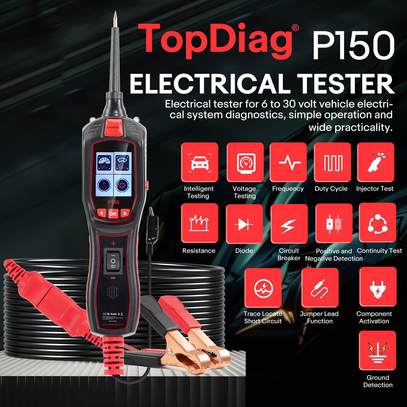 TOPDIAG P150 Electrical Tester 6 - 30 Volt Vehicle Electrical System Diagnostics